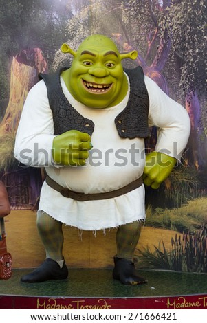 Hollywood, California - February 08 : Wax figure of Shrek at the Madame Tussauds Wax Museum, February 08 2015 in Hollywood, California.