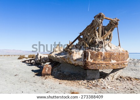 old piece of heavy machinery left to decay in Bombay Beach, Salton sea - California.