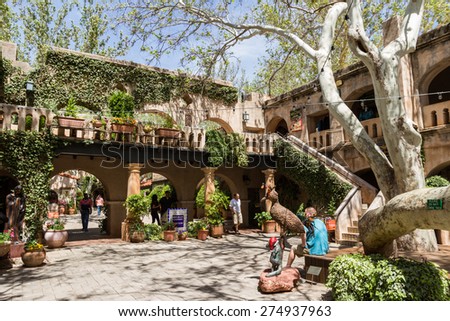 Sedona, Arizona - April 12 : Outdoor architecture at the Tlaquepaque Arts & Crafts Village , April 12 2015 in Sedona, Arizona.