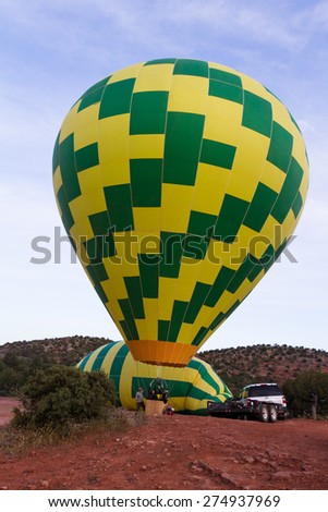 Sedona, Arizona - April 12 : Tourists getting ready for a hot air balloon flight in a beautiful red rock country, April 12 2015 in Sedona, Arizona.
