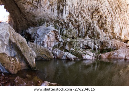 View of natural bridge in Arizona, a natural feature growing with rich mineral water
