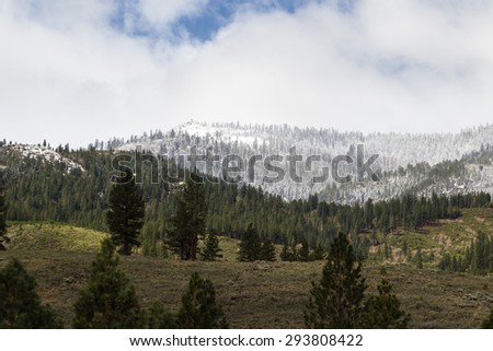 snow storm covering he fire watch tower at the base of the Sierra Nevada mountains from the Nevada Side