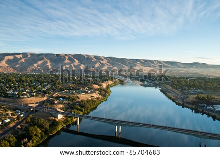 view of the snake river in idaho and route 12 from a hot air balloon