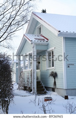 Finnish wooden house detail in winter