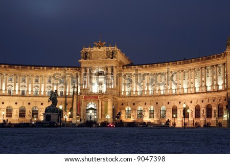 Wienna National library at night, in winter