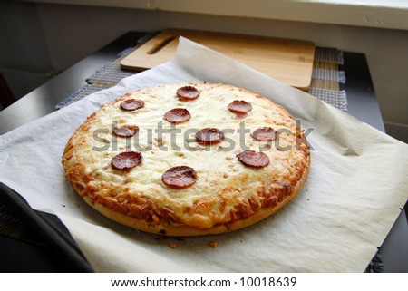Pan pizza with salami