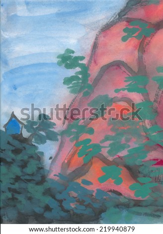 Red mountain -  Chinese brush painting