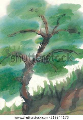 Chinese brush painting - abstract tree. Digitally manipulated.