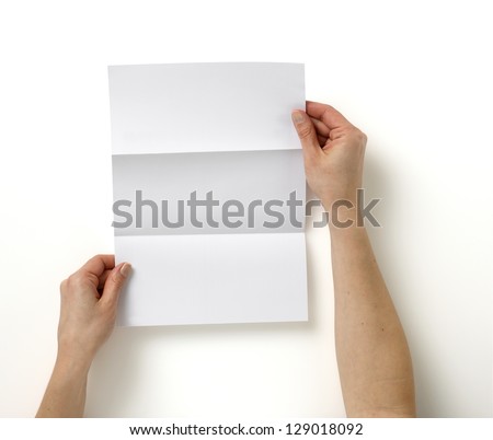 pair of hands holding folded blank A4 copy space  letter with clipping path