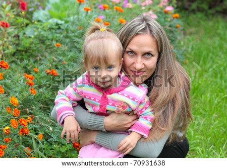 Happy Mom and daughter in the garden