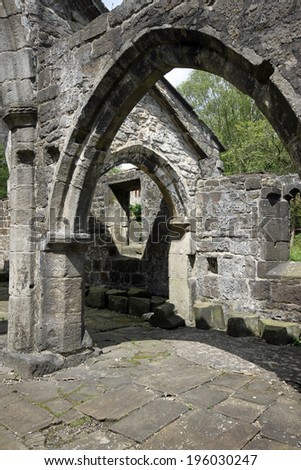 Details of the interior arches ofHeptonstall's original church was dedicated to St Thomas a Becket. It was founded c.1260, and was altered and added to over several centuries.
