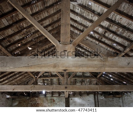 Roof detail in an old barn on a UK farm