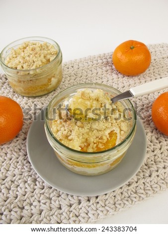 Mandarin crumb cake baked in a jar