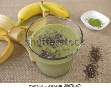 Matcha shake with banana and chia seeds