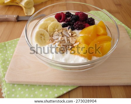 Soured milk with fruits, cereals and chia seeds