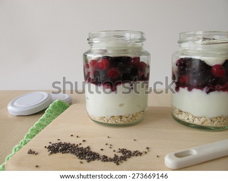 Yogurt with berries and chia topping
