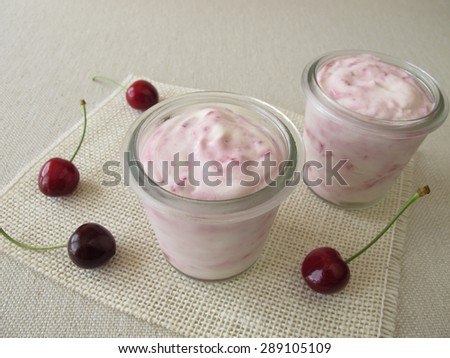 Frozen yogurt with cherries