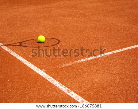 tennis court t-line (300) with racket shadow and ball