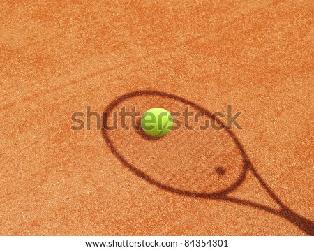 tennis racket with ball - shadow in the tennis court 13