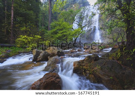 deep forest Waterfall in national forest, Thailand