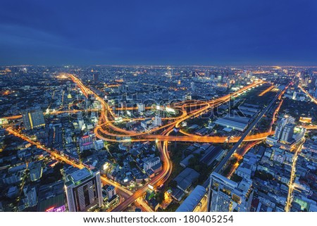 Industrial road at night in Bangkok, Thailand