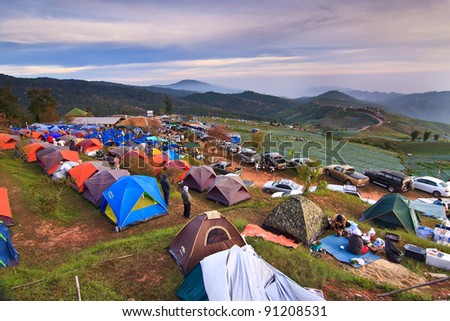 Camping on the big mountain in Phu Tub berk of Thailand as tourist style