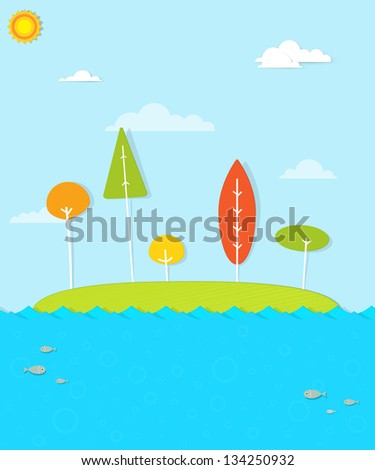 Colorful Trees On The Island Stock Vector Illustration 134250932