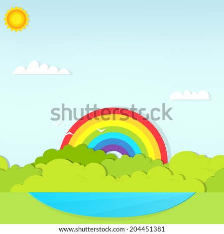 landscape witch rainbow and lake