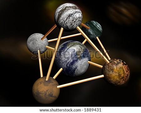3D Solar system,planets connected with pyramid