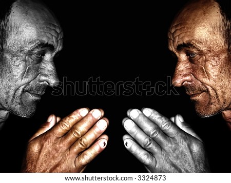Old man ,wrinkled and sun burned skin,face to face