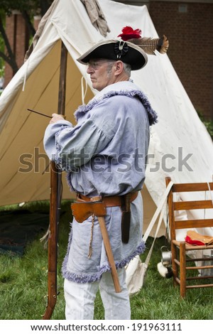 WARRENTON, VA - MAY 10, 2014: Living historian participating in the War of 1812 Commemoration in Warrenton, Virginia.