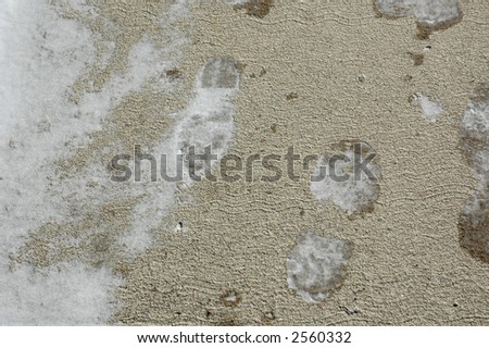 Footprint in ice on the sidewalk