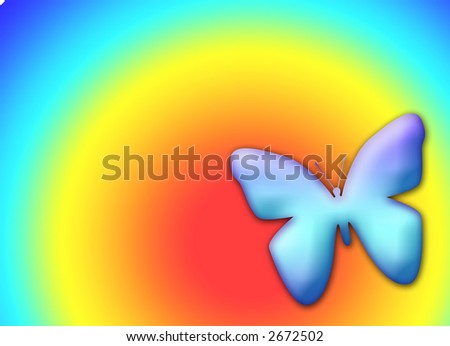 Spring rainbow with 3d blue / purple butterfly in gradient