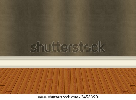 Hardwood flooring with green textured walls and cream painted trim