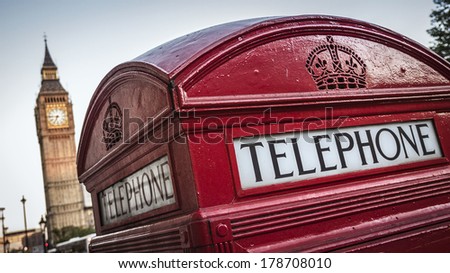 Red telephone box and Big Ben, London, UK