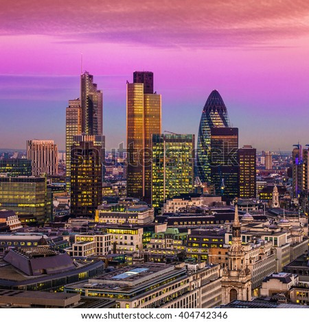 City of London one of the leading centres of global finance.this view includes :Tower 42 Gherkin,Willis Building, Stock Exchange Tower and Lloyd`s of London