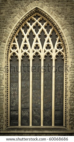 Window of a medieval church in Central London, United Kingdom