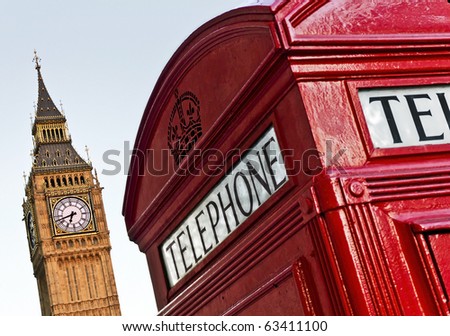 Red telephone box and Big Ben, London, UK