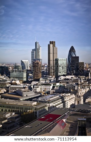 City of London one of the leading centres of global finance.this view includes :Tower 42 Gherkin,Willis Building, Stock Exchange Tower and Lloyd`s of London