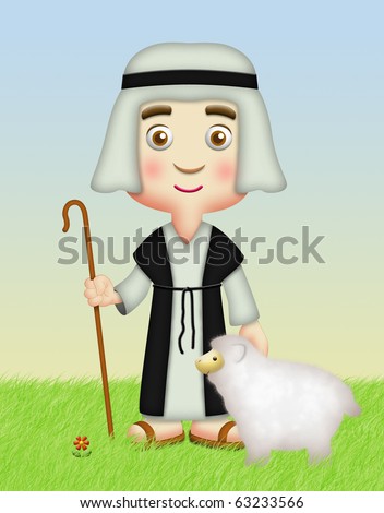 shepherd and sheep. stock photo : Shepherd holding