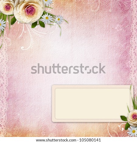 Pink Texture Background with film  frame, roses, lace