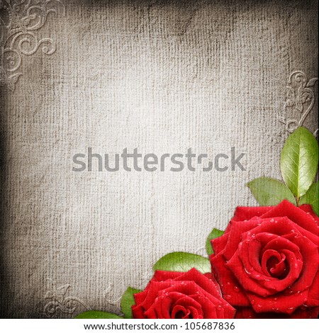 Old decorative background with red roses