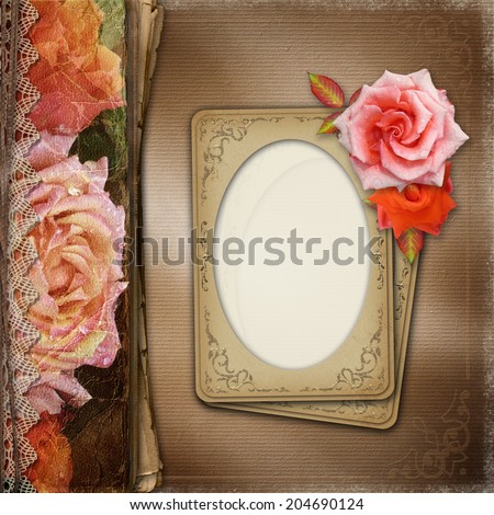 Vintage  Beautiful Roses Album Cover With Lace And Old Paper ( 1 of set)