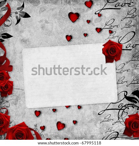 stock photo Romantic vintage wedding card with red roses and text love 1 