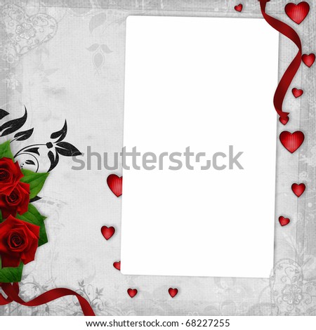 stock photo Romantic vintage wedding frame with red roses and hearts 1 of