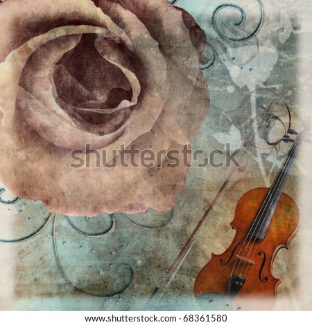 stock photo grunge wedding romantic background with violin and roses