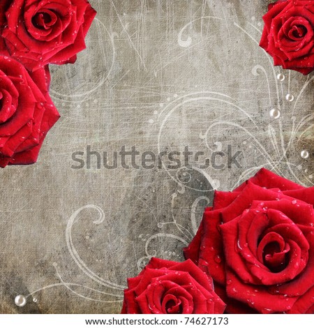 Old decorative background with flowers and pearls