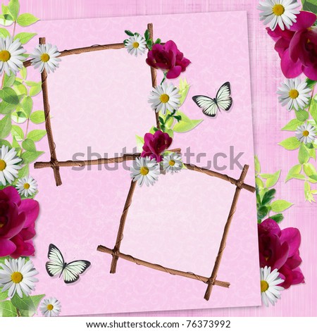 stock photo Summer bamboo frames and the fresia daisy butterflies