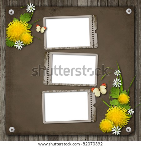 Three Old paper frame over an old wood background