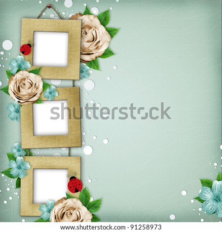 Beautiful album page in scrapbook style with paper frames for photo, rose (1 of set)